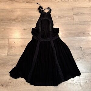 Free People Intimately Black Small S Lace Trim Halter Dress‎ Boho Chic Romantic